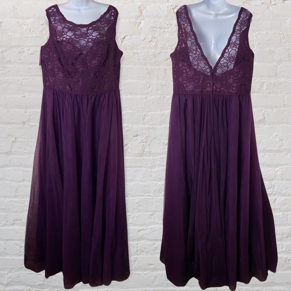 Mori Lee Eggplant Purple Tulle Lace Bridesmaid Formal Prom Gown Plus size 24